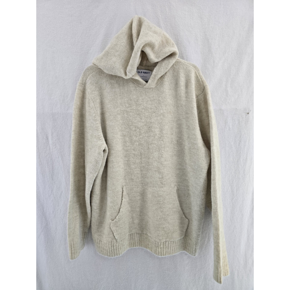 Old Navy L Sleeve Hooded Beige Sweater W/ Pockets. Beige Soft Fuzzy. Mens Large - Picture 2 of 9